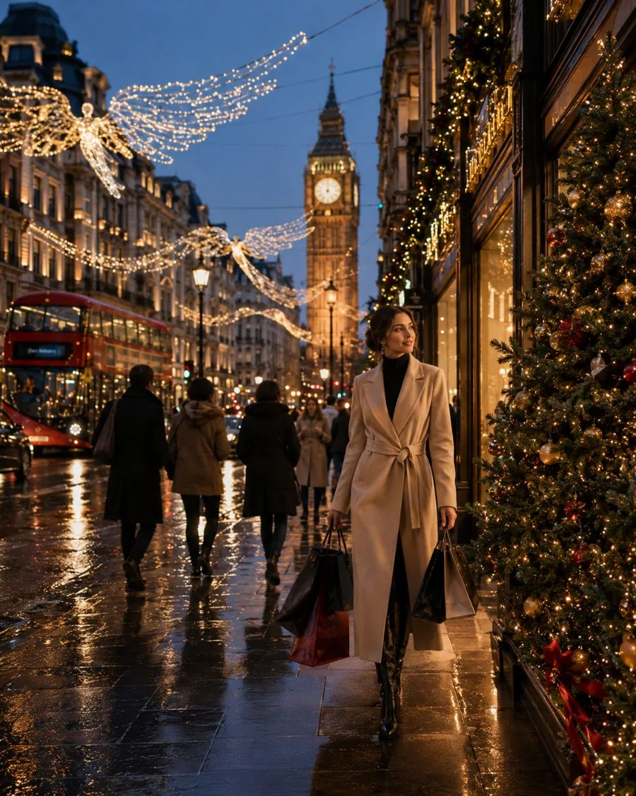 Regent Street angel lights at dusk